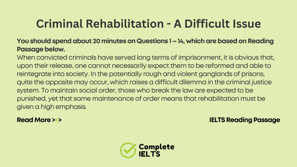 Criminal Rehabilitation - A Difficult Issue: IELTS Reading Answer